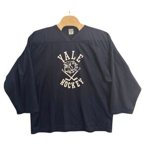 Vintage Yale Hockey Jersey Adult XL Navy Blue VKM Long Sleeve Athletic Shirt